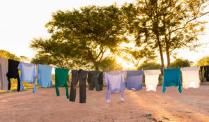 Laundry drying on outdoor clothesline