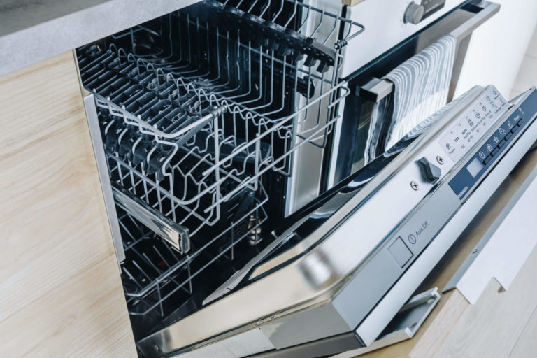 open empty dishwasher machine close up in modern k 2021 08 28 10 14 37 utc